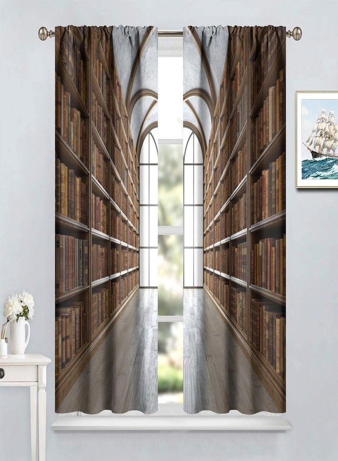 SENRUEGT Library Curtains, Vintage Library Gothic Bookshelves, Western Modern Architecture Style,Dormitory Bedroom Decorative Drapes 42x45 Inch - Image 5